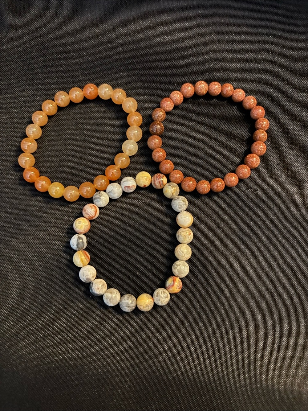 Handcrafted Beaded Crystal Bracelet Trio - Orange, Brown, and Neutral Colors